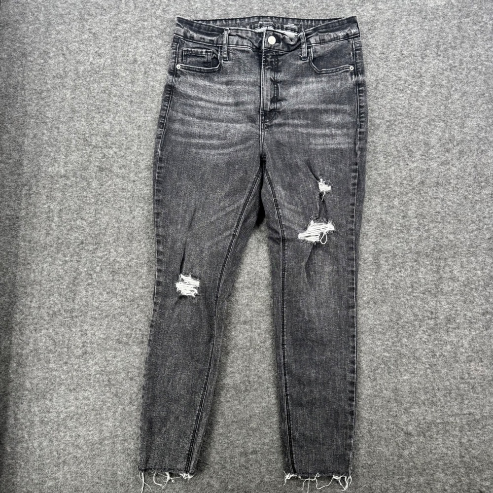 Old Navy Rockstar Super Skinny High Rise Distressed Black Jeans 12 Ripped Hem